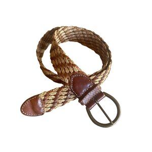 Braided Jute & Leather Brown Belt With Brass Buckle For Women  S/M